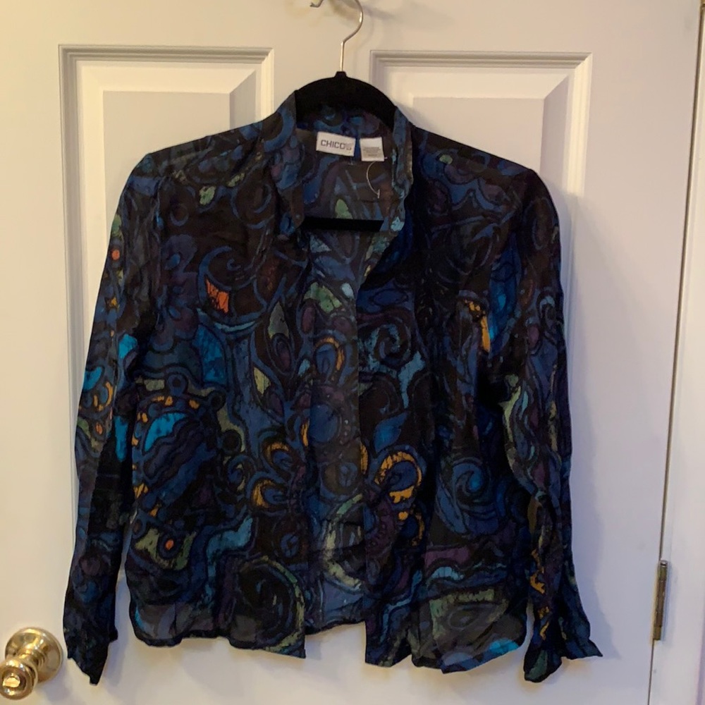 Pretty Blues & Dark Colored Sheer Blouse